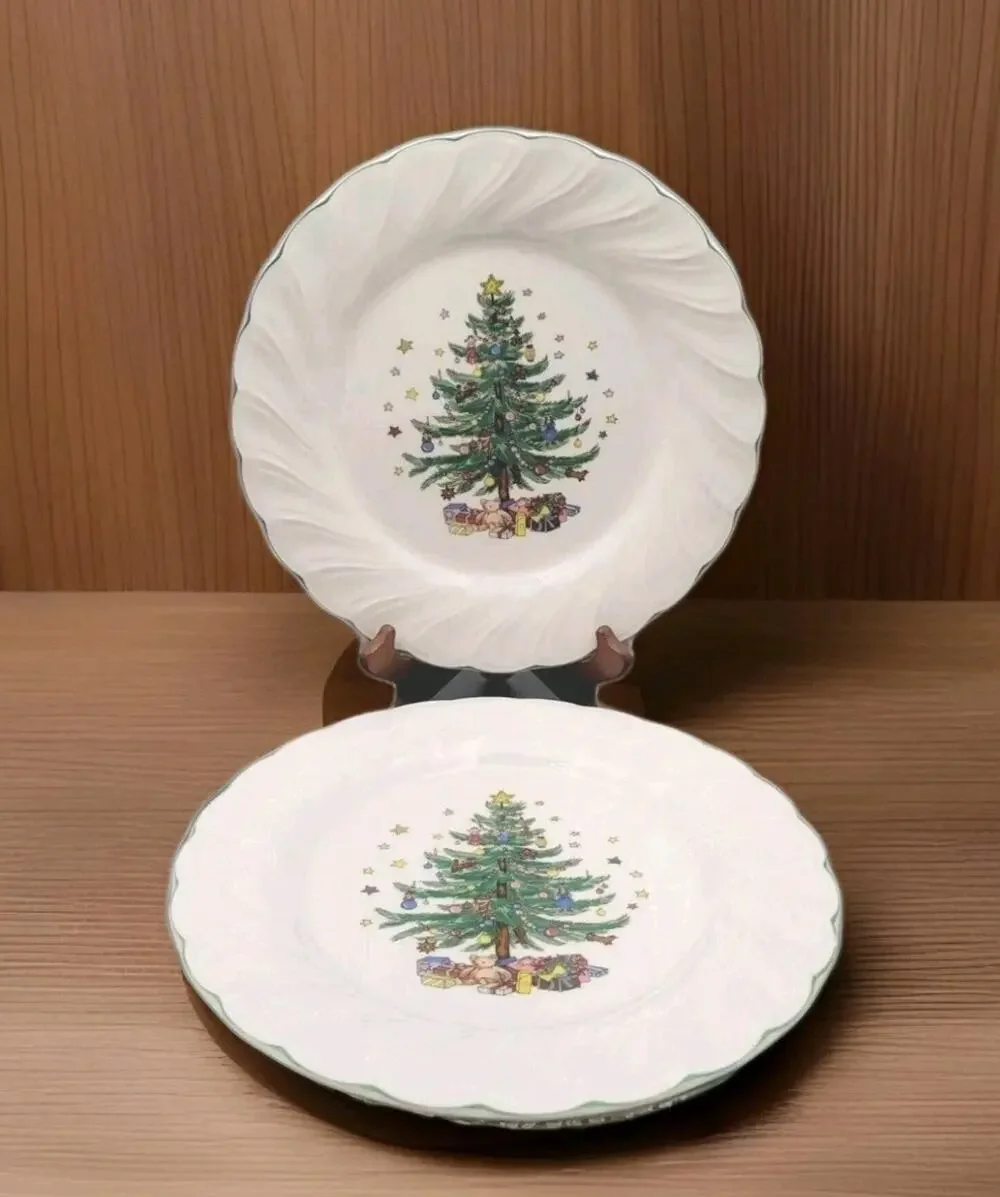 Set of 2 Nikko Happy Holidays Christmas Swirl Dinner Plates 10.75